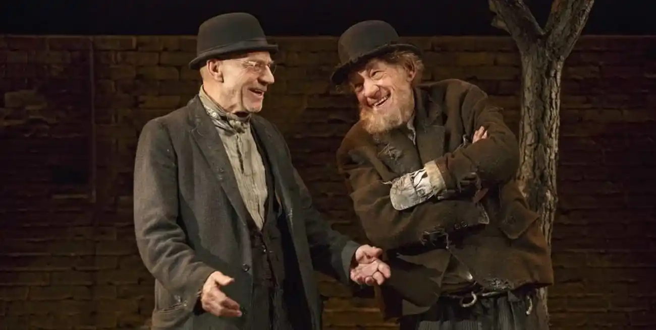 Los actores británicos Patrick Stewart e Ian McKellen en la puesta que se montó en Broadway a partir de la obra de Beckett. Foto: Cort Theatre