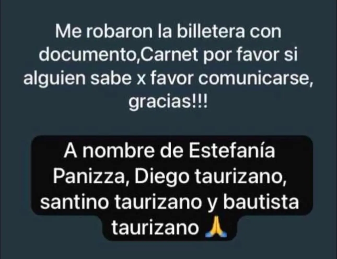 El pedido de la damnificada para que le devuelvan los documentos que le robaron de un Fiat Duna Blanco.