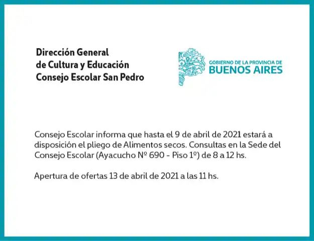[Publicación Oficial] Informe Consejo Escolar: está disponible el pliego de alimentos secos