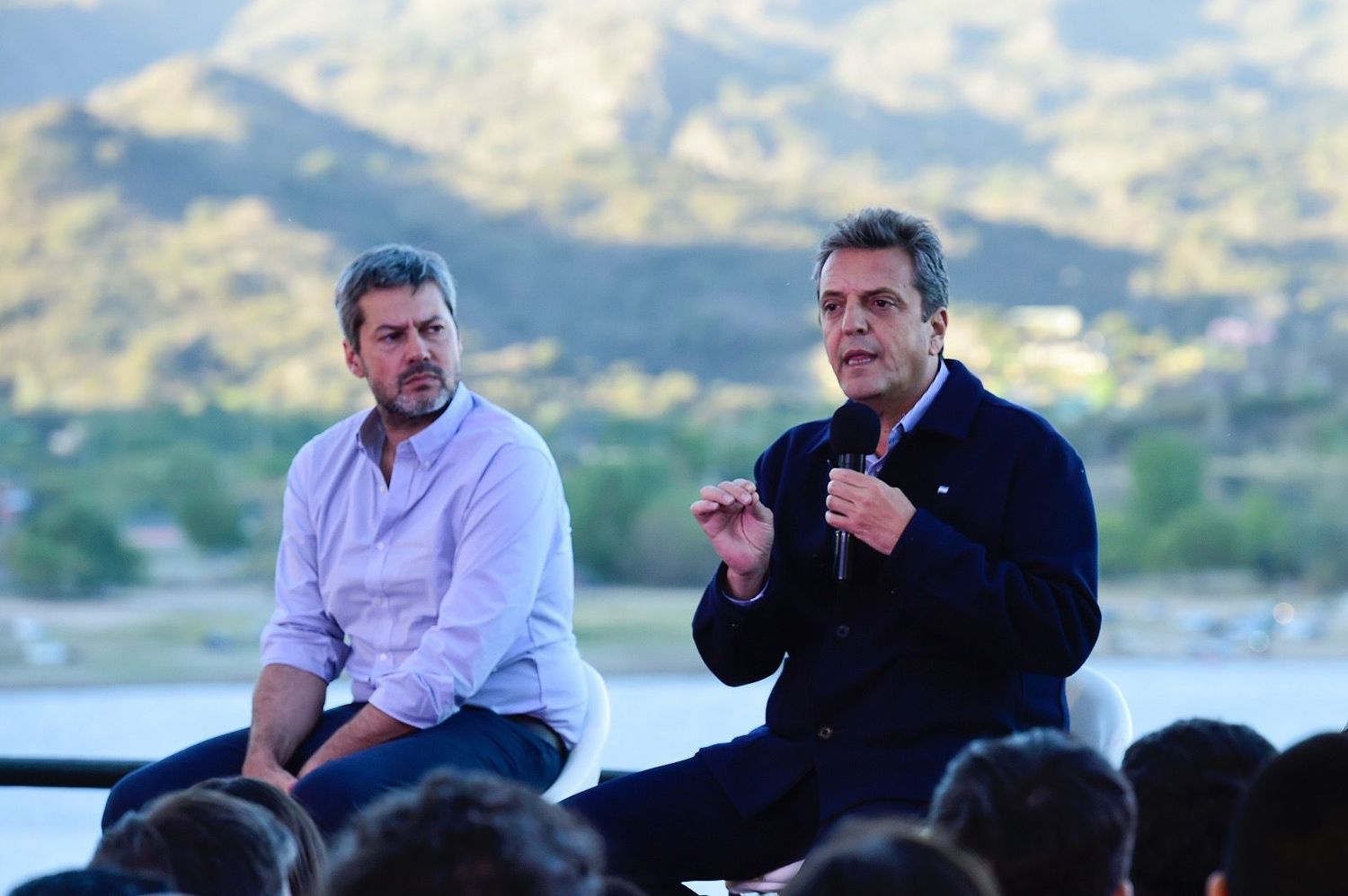 Sergio Massa, junto a Matias Lammens, y Alberto Rodriguez Saa en Potrero de los Funes.