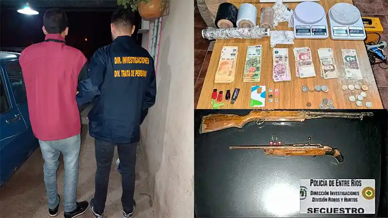 Incautaron más de $245.000, cocaína y armas tras múltiples allanamientos