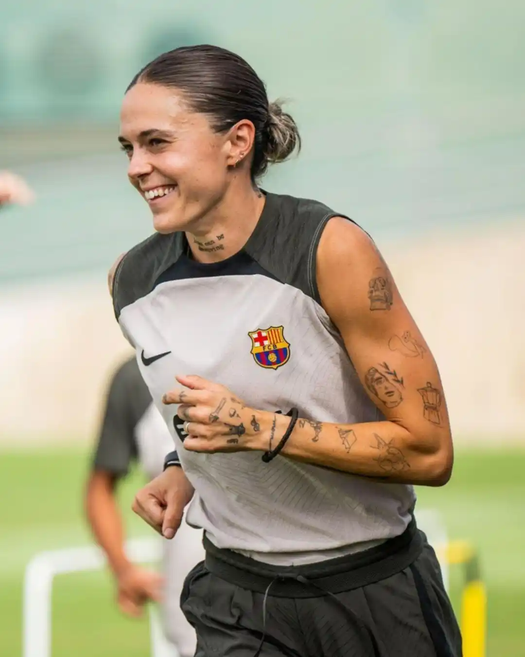 Mapi León, en un entrenamiento antes de su lesión