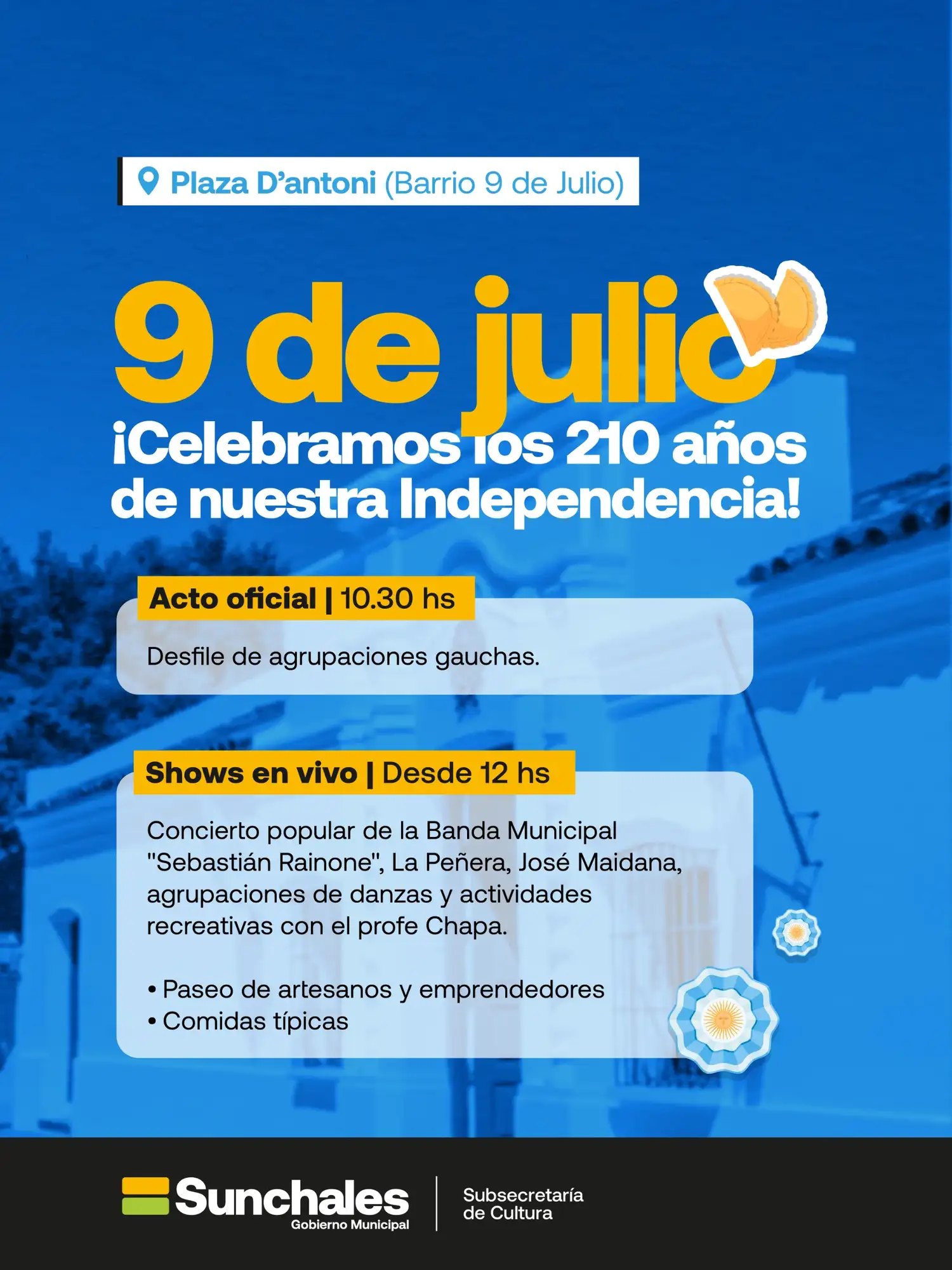 Sunchales celebrará el Día de la Independencia con acto oficial, desfile y fiesta popular