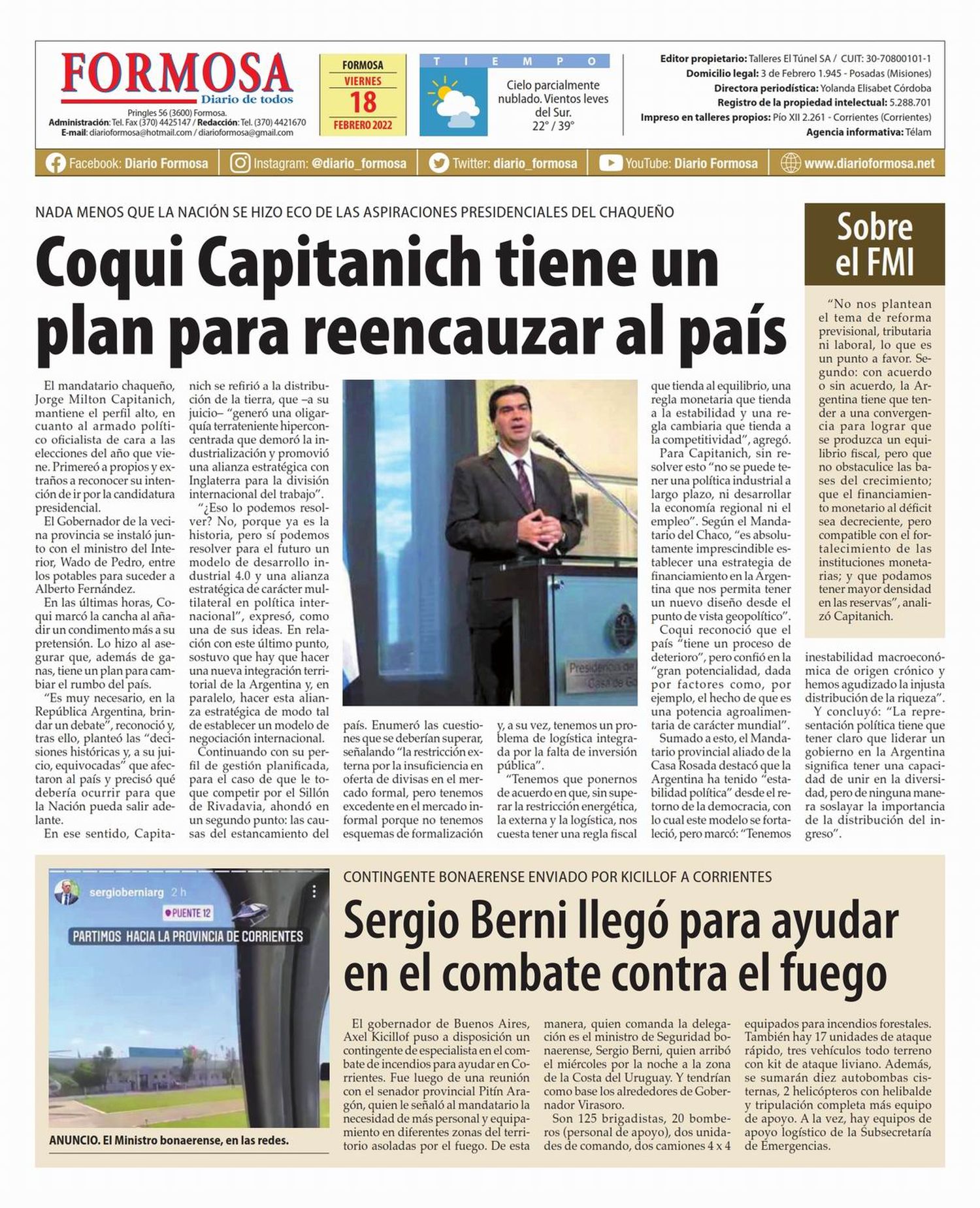 Tapa y Contratapa 18 de febrero de 2022