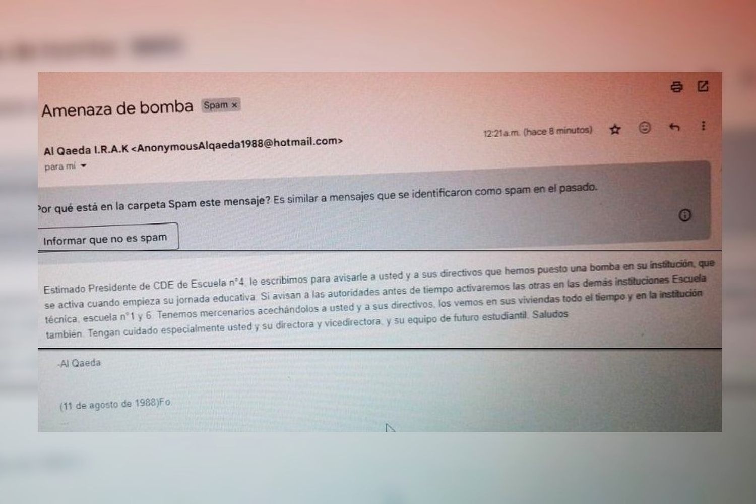 Amenaza de bomba en escuelas: qué dice el mail que llegó a uno de los establecimientos