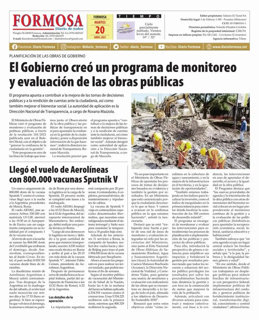 Tapa y Contratapa 20 de abril de 2021