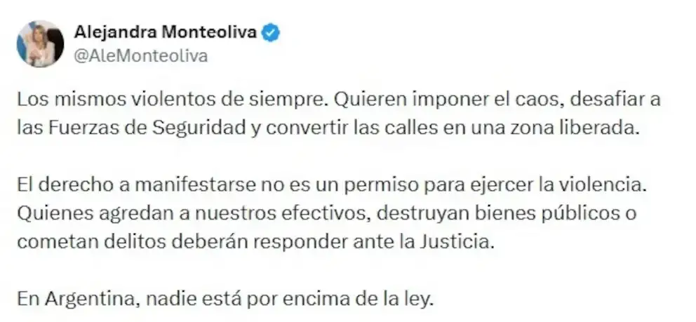 El posteo de Monteoliva
