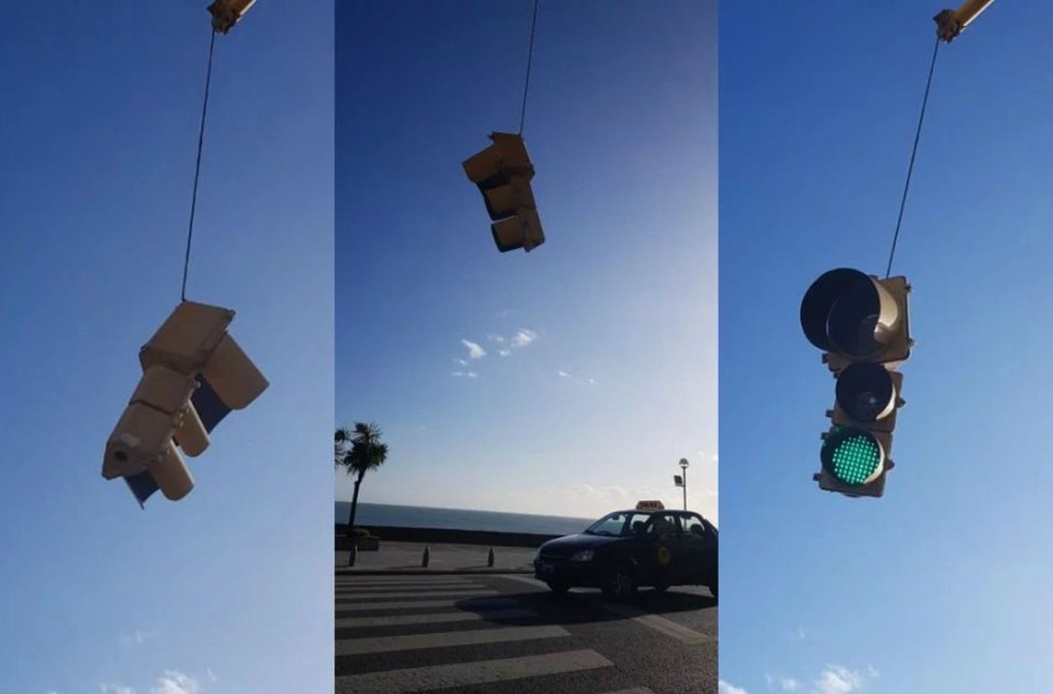 El viento dejó un semáforo colgando