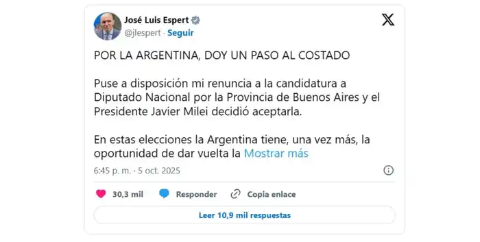 Renuncia a la candidatura a Diputado Nacional