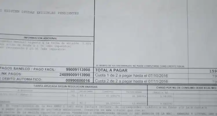 Comenzaron a llegar las facturas del gas con aumento y en cuotas