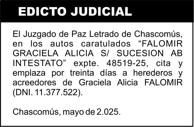 FALOMIR GRACIELA ALICIA S/ SUCESION AB INTESTATO
