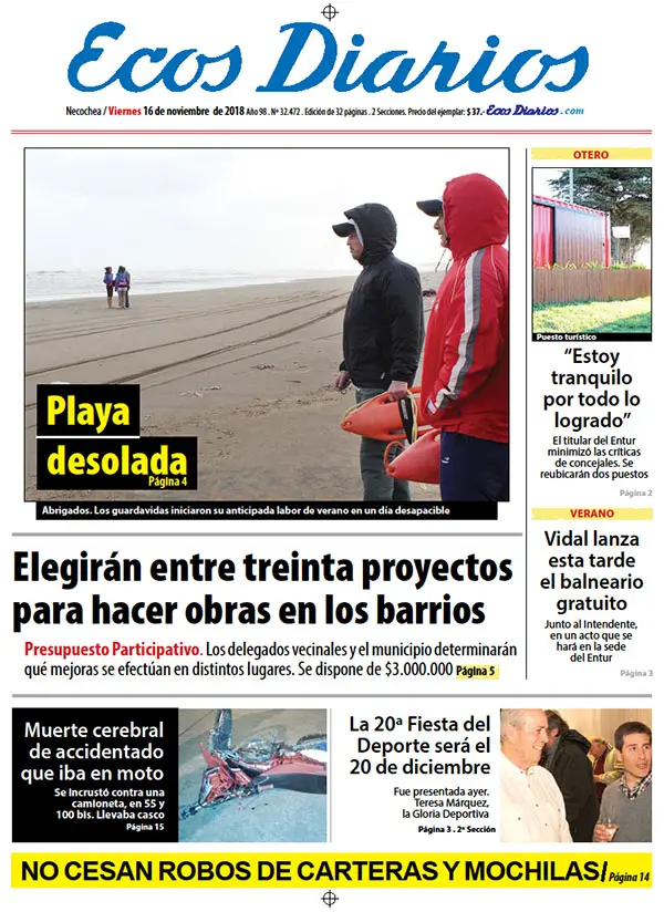 Tapa del 16 de noviembre de 2018