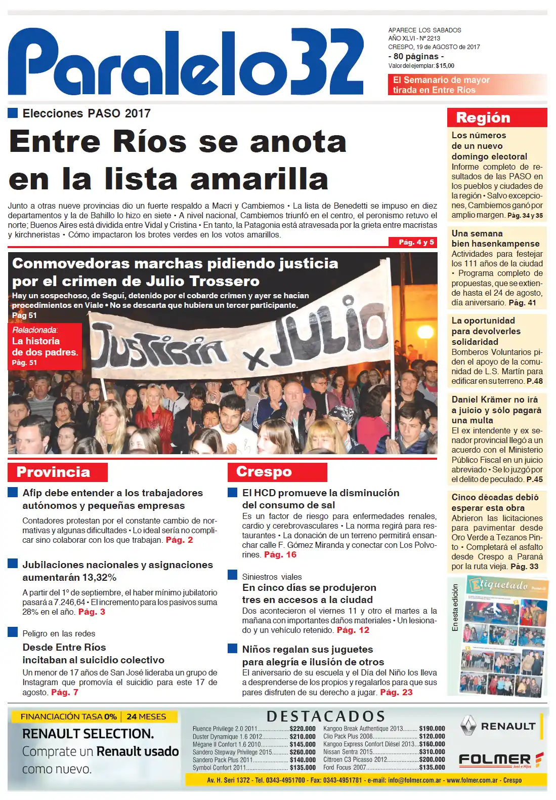 Tapa de la edición Crespo de Paralelo 32