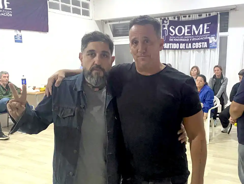 Respaldo mutuo. El de Diego Zalazar, secretario seccional en Necochea, y Leonardo Fernández, secretario General nacional del Soeme