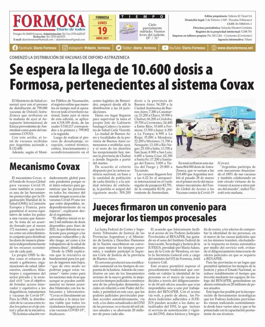 Tapa y Contratapa 19 de abril de 2021