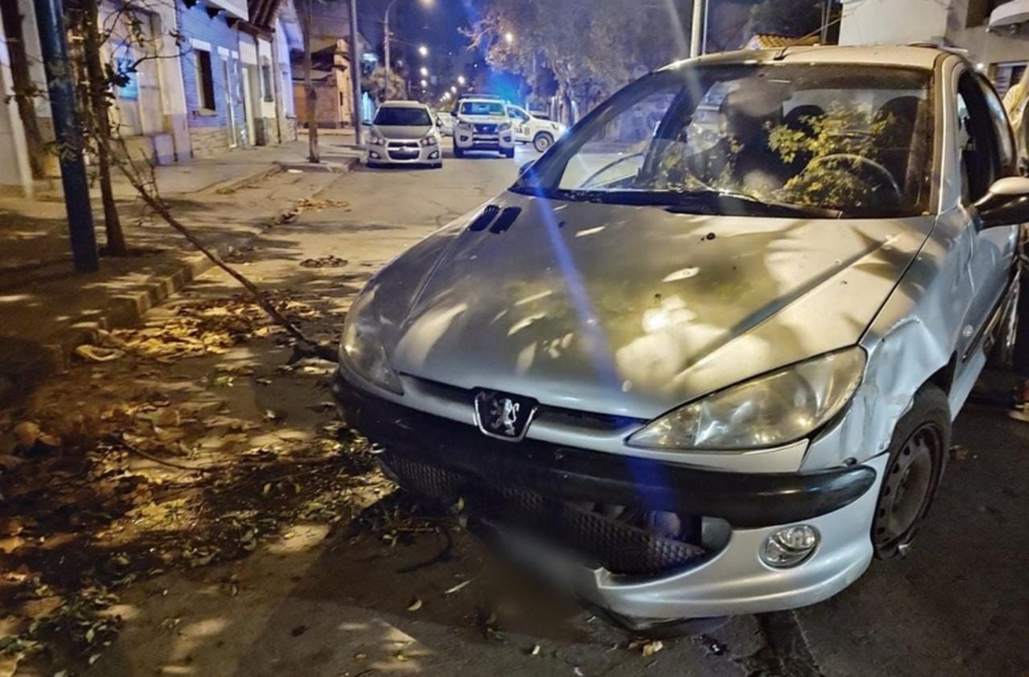 Borracha se estrelló contra un árbol y chocó un auto estacionado