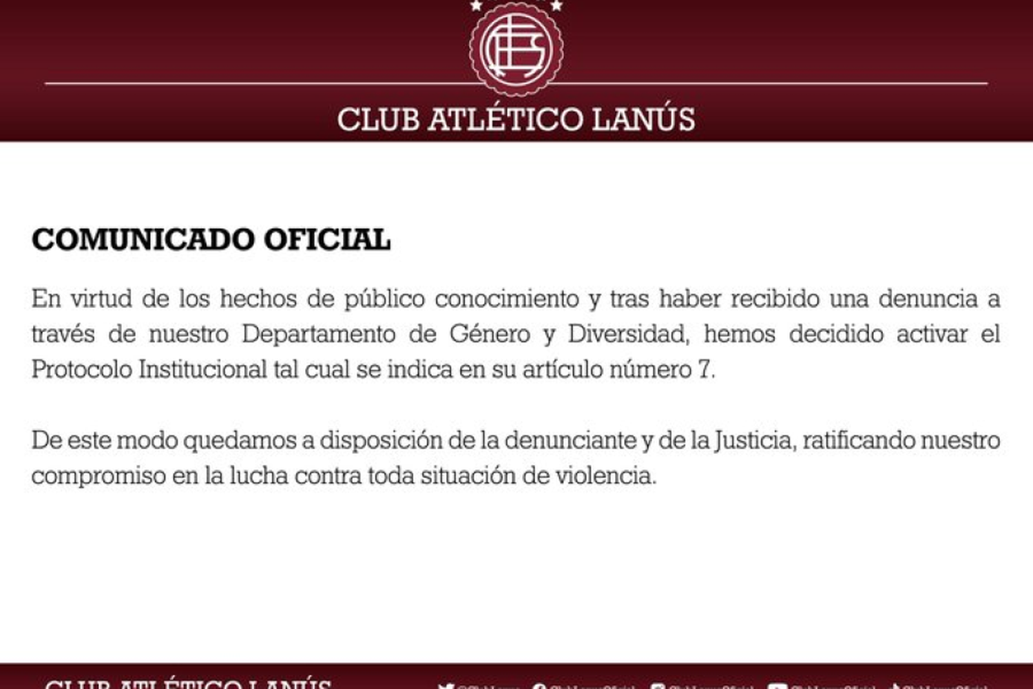 Comunicado club Lanús(Twitter)