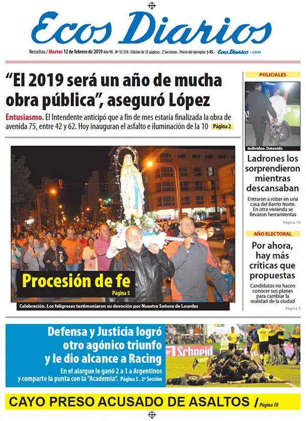 Tapa del 12 de febrero de 2019