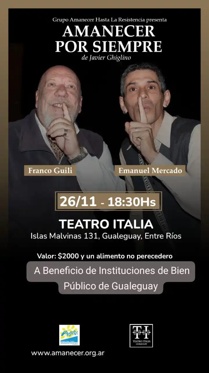 "Amanecer por Siempre" se presentará el domingo 26 de noviembre en el Teatro Italia.