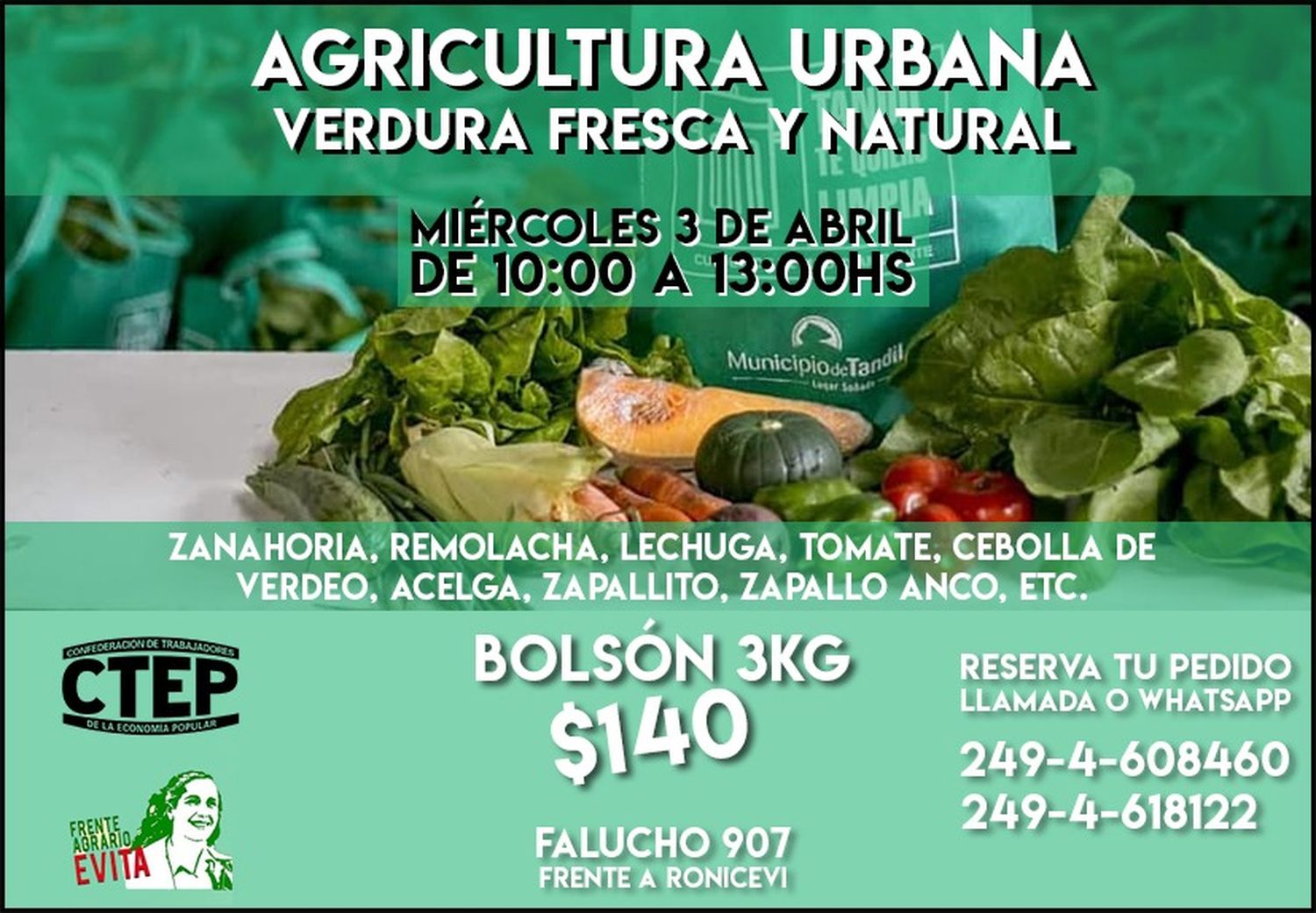 La Ctep-Evita realizará la primera venta al público de verdura fresca y natural cosechada