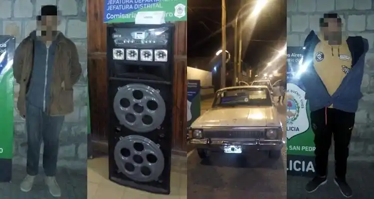 Detuvieron a dos hombres que llevaban en un Falcon una torre de sonido robada