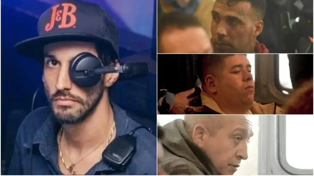 Lele Gatti y los tres acusados en el juicio por su crimen.