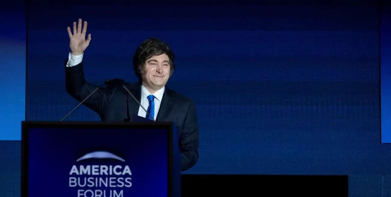 Javier Milei este jueves durante el America Business Forum en Miami. Crédito: REUTERS/Marco Bello