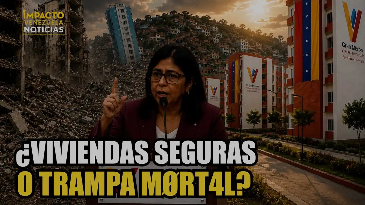 EL PATRÓN DE LA TRAGEDIA: Delcy Rodríguez promete casas nuevas con la opacidad como bandera