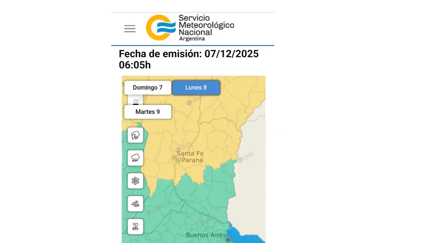 Alerta amarilla por lluvias y tormentas para Concordia y la zona centro norte de Entre Ríos