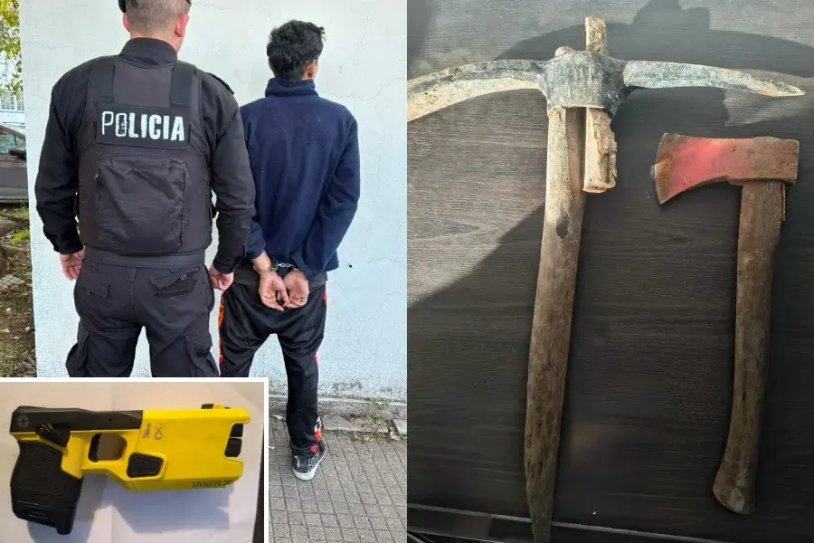 Redujeron con una pistola Taser a un joven que quiso agredir a su madre con un pico y un hacha