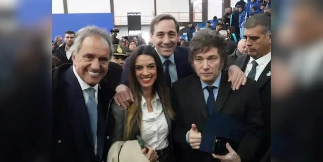 Yanina Martínez junto a Javier Milei y Daniel Scioli. Gentileza