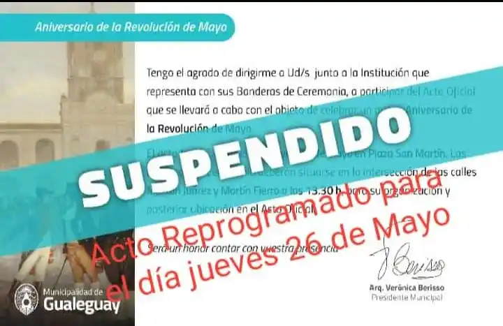 Suspendieron el acto oficial por el 25 de Mayo