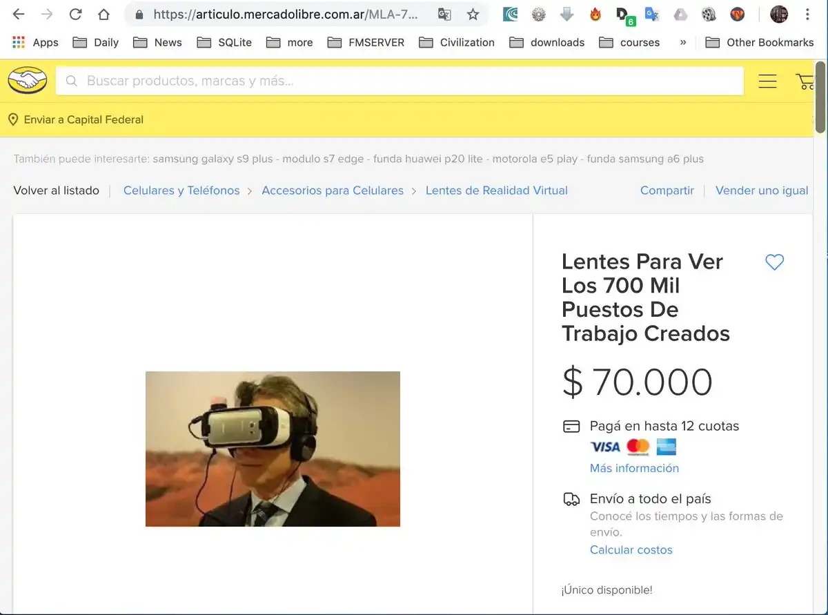 Desopilante: En Mercado Libre ya venden "los lentes para ver los 700 mil puestos de trabajo" que informó Macri