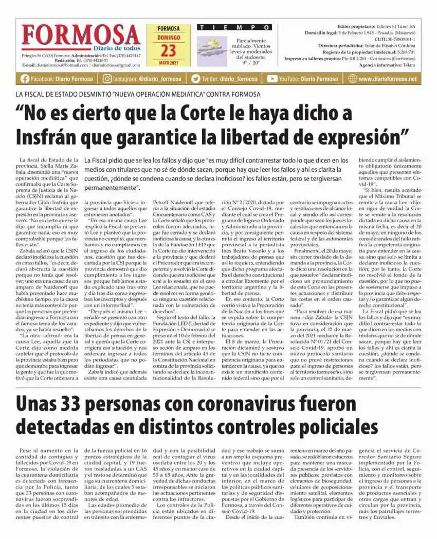 Tapa y Contratapa 23 de mayo de 2021