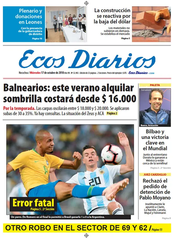 Tapa del 17 de octubre de 2018