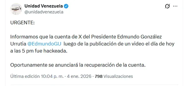 Hackean la cuenta de Edmundo González