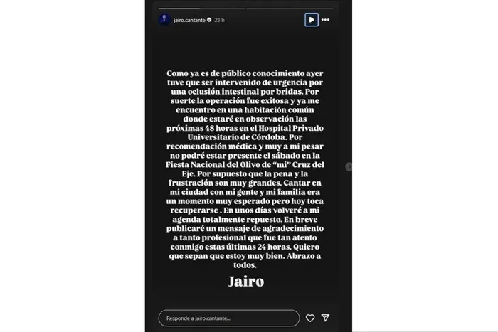 El cantante llevó tranquilidad a sus seguidores a través de un comunicado