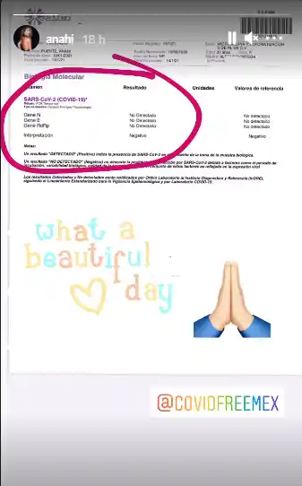 Anahí mostró contenta su prueba negativa. Foto: Instagram