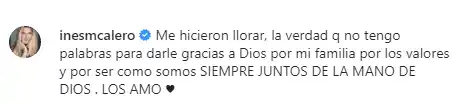 Inés María Calero respondió a la publicación de su hijo Jonathan. Foto Instagram