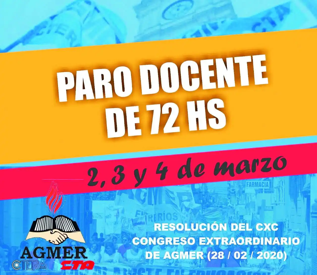 El Congreso de AGMER  resolvió un paro de 72 horas 