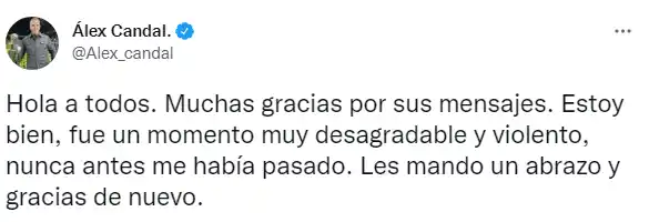 Álex Candal agradeció el apoyo. Foto Twitter