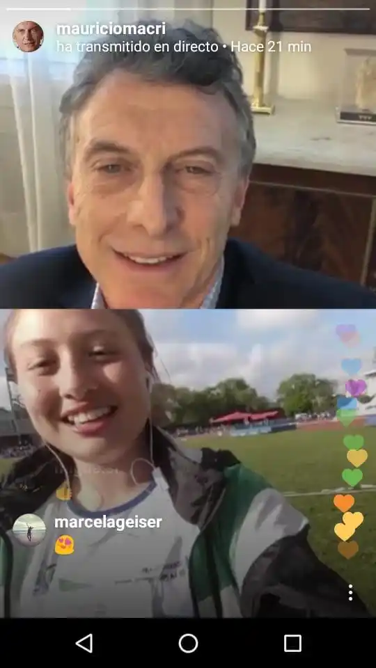 Macri realizó un Instagram Live con una atleta que participa en los Juegos Evita