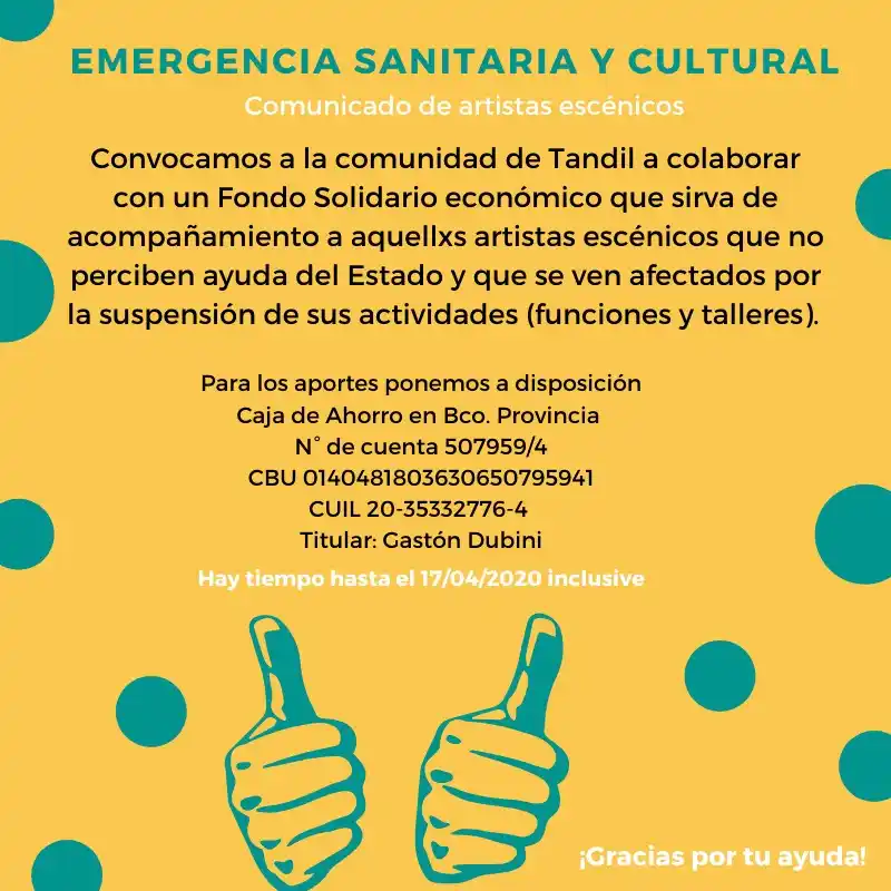 Colecta de aportes solidarios para artistas que no tienen ingresos
