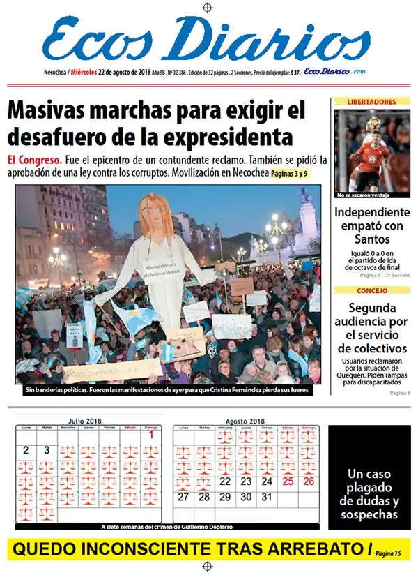 Tapa del 22 de agosto de 2018
