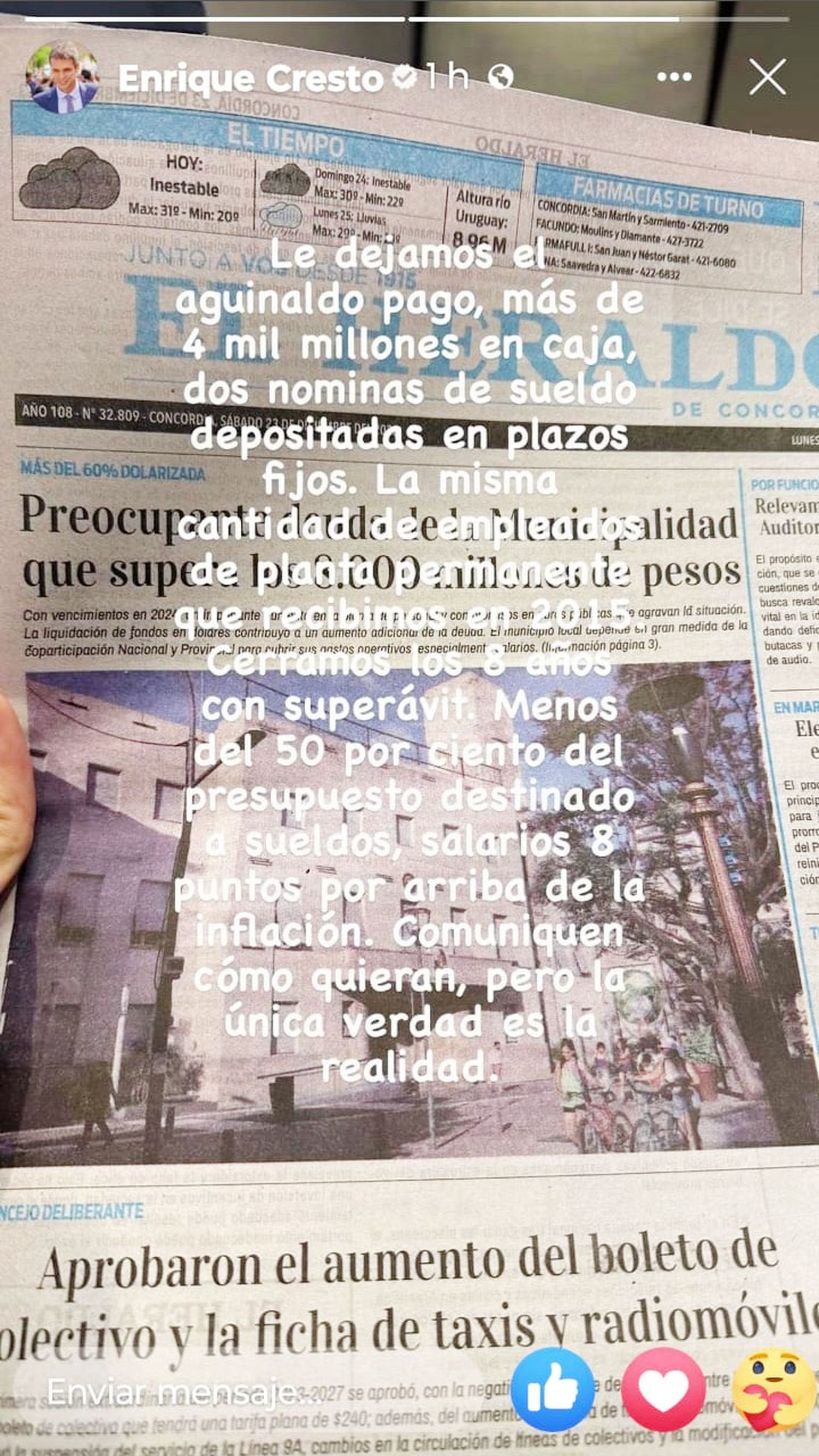 El ex Intendente se defiende su gestión frente al informe de deuda Municipal