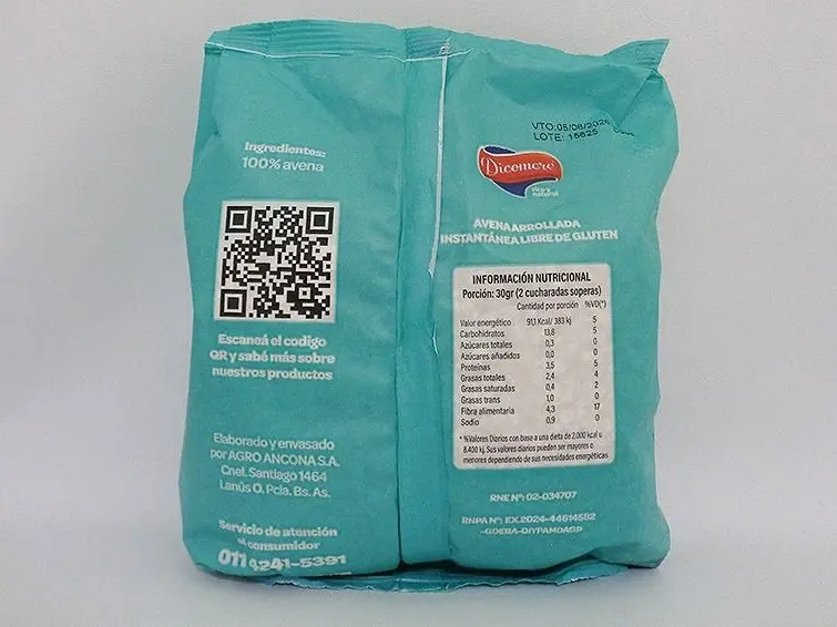 La Assal emitió un alerta alimentaria para la avena instantánea Dicomeré Sin Gluten