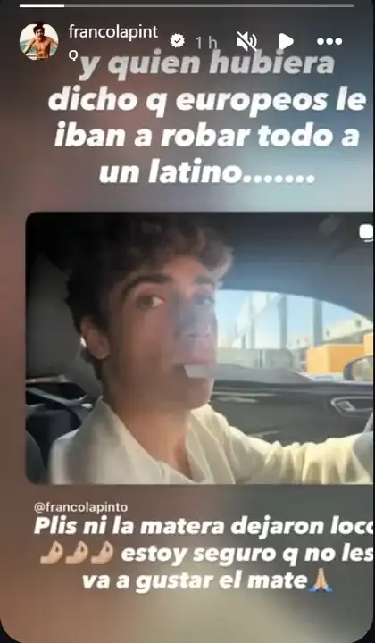 Le robaron "todo" a Colapinto en Italia: perdió ropa y su matera - 1