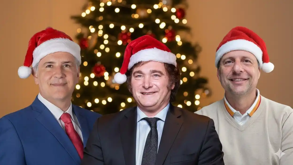 Mensajes de Navidad de Llaryora, Milei y Bernarte. (Imagen elaborada con IA)