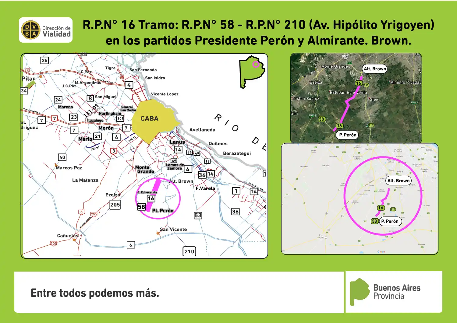 Vialidad licitó obras por más de 243 millones de pesos para Presidente Perón y Almirante Brown