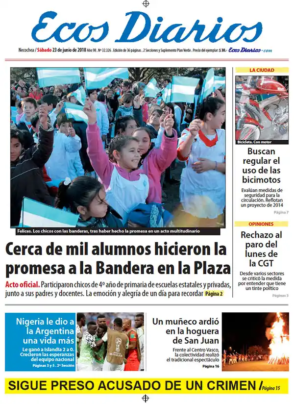 Tapa del 23 de junio de 2018